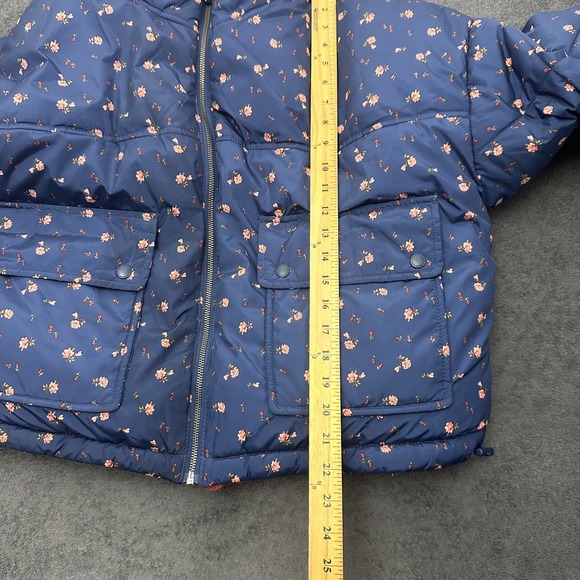 american eagle womnes blue floral reversible sherpa cropped jacket size small - Picture 5 of 11